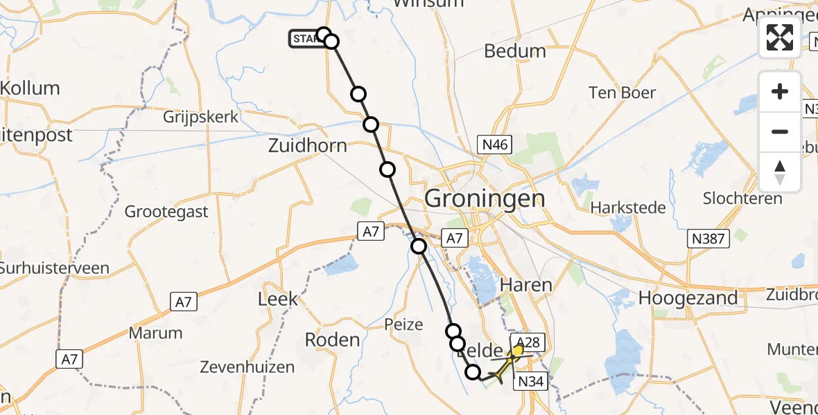 Routekaart van de vlucht: Lifeliner 4 naar Groningen Airport Eelde, Oldijk