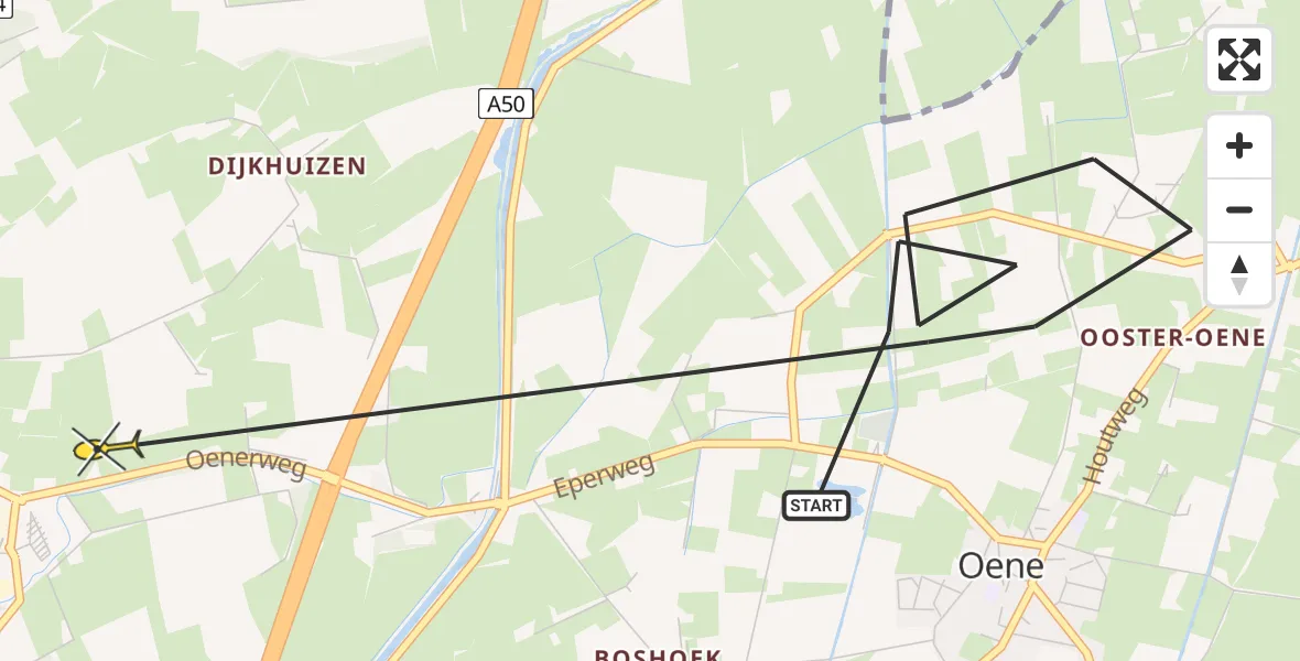 Routekaart van de vlucht: Politiehelikopter naar Epe, Ooster Oenerweg