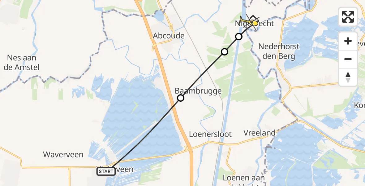 Routekaart van de vlucht: Lifeliner 1 naar Nigtevecht, Baambrugse Zuwe