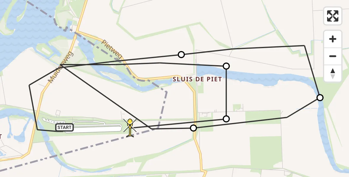 Routekaart van de vlucht: Kustwachthelikopter naar Vliegveld Midden-Zeeland, Muidenweg