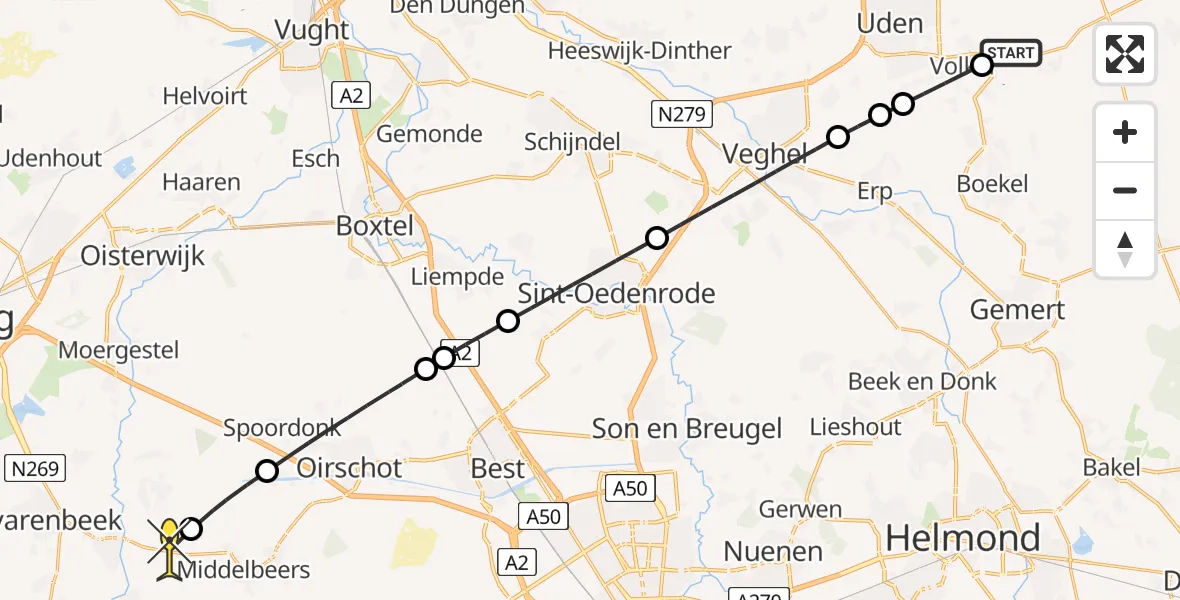 Routekaart van de vlucht: Lifeliner 3 naar Diessen, Lagedijk