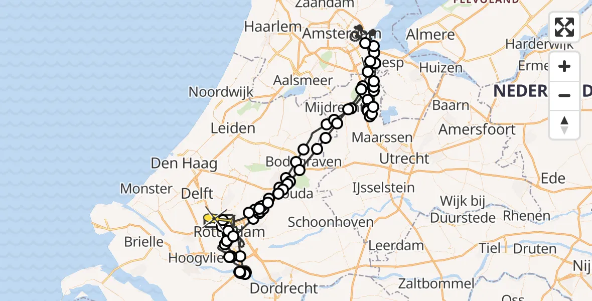 Routekaart van de vlucht: Politiehelikopter naar Rotterdam The Hague Airport, Van der Duijn van Maasdamweg