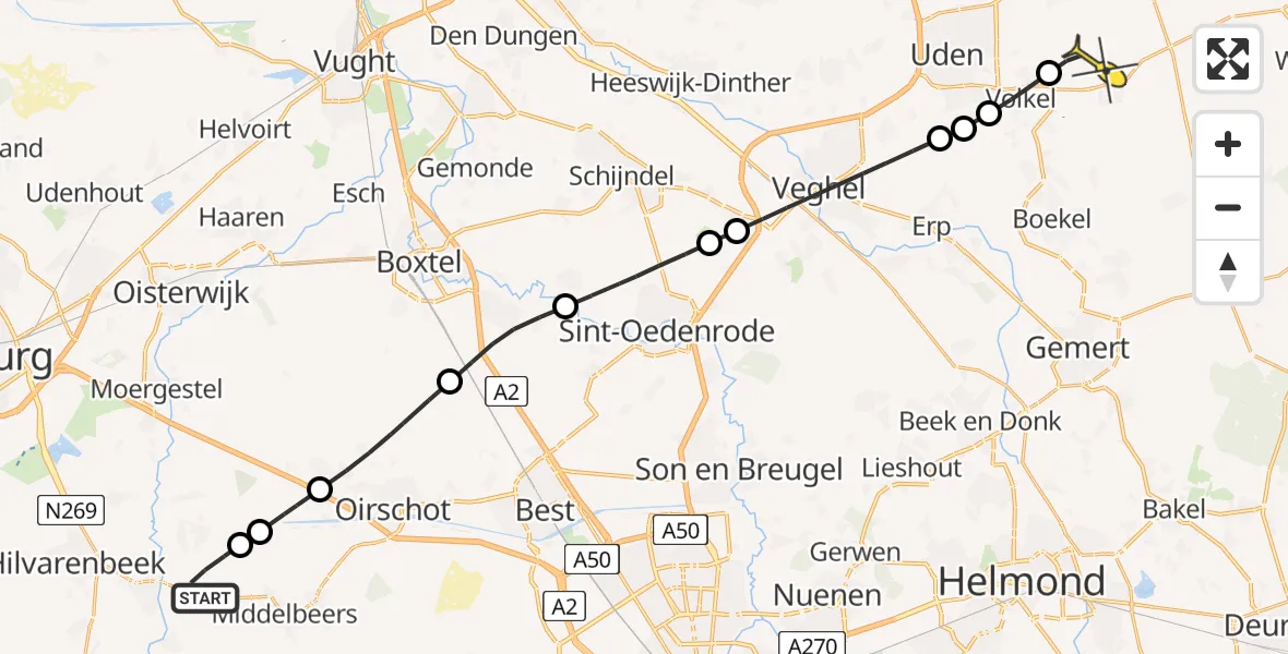 Routekaart van de vlucht: Lifeliner 3 naar Vliegbasis Volkel, Van de Veldenweg