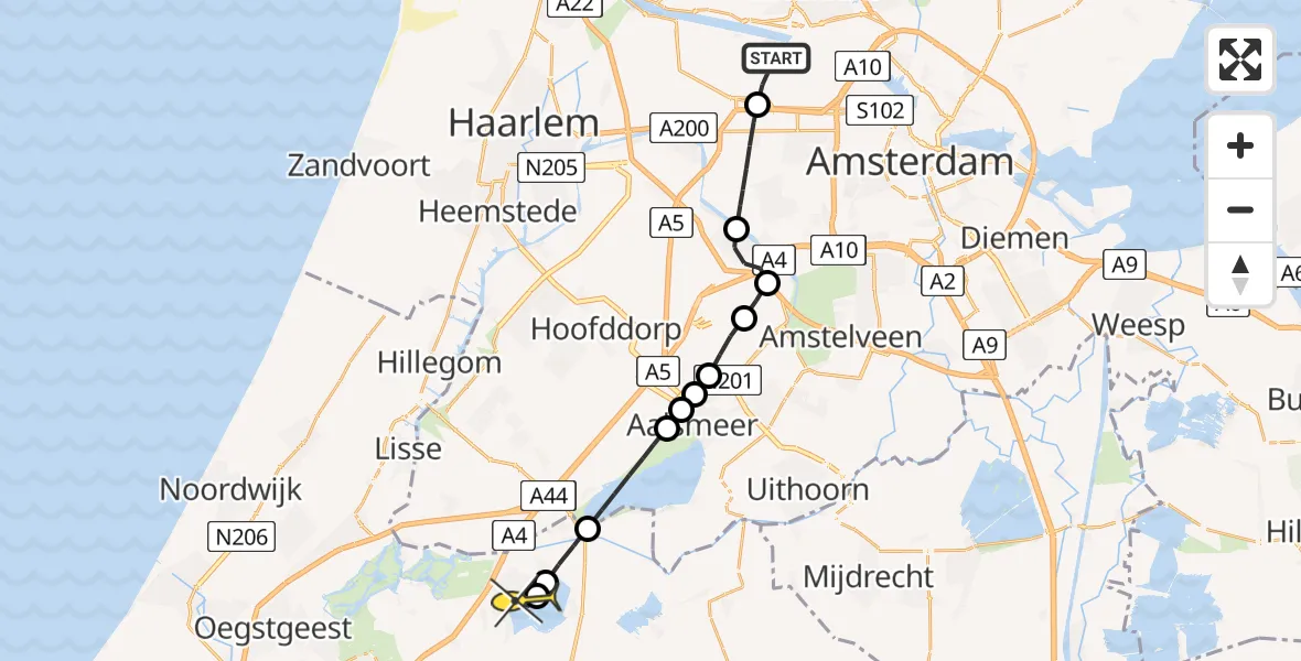 Routekaart van de vlucht: Lifeliner 1 naar Roelofarendsveen, Amerikahavenweg