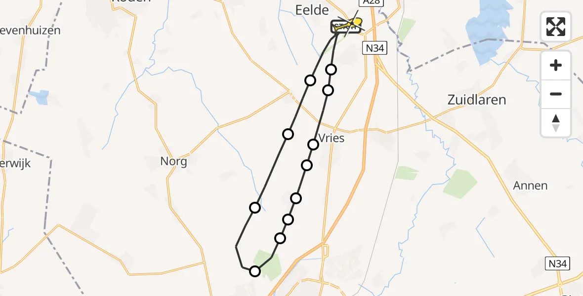 Routekaart van de vlucht: Lifeliner 4 naar Groningen Airport Eelde, Veldkampweg