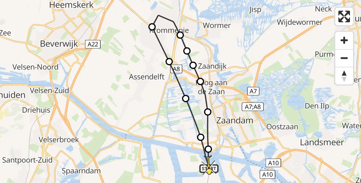 Routekaart van de vlucht: Lifeliner 1 naar Amsterdam Heliport, Hoofdtocht