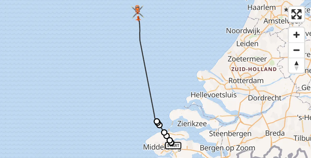 Vluchtroute Kustwachthelikopter Vliegveld Midden-Zeeland - , 21 juli 2024, 17:49