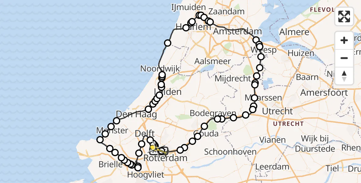 Routekaart van de vlucht: Politieheli naar Rotterdam The Hague Airport, Schieveense polder