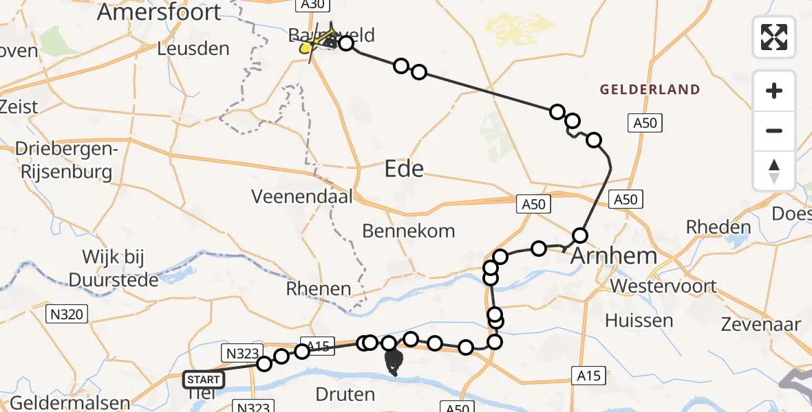 Routekaart van de vlucht: Politieheli naar Barneveld, Wijenburgsestraat