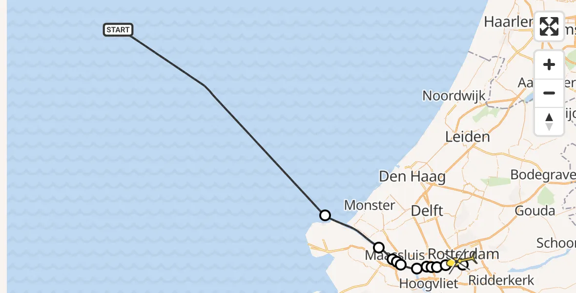 Routekaart van de vlucht: Kustwachthelikopter naar Erasmus MC, Westzeedijk