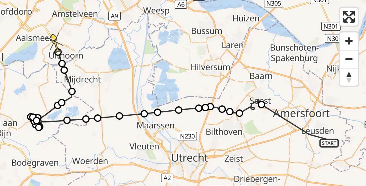 Routekaart van de vlucht: Politieheli naar Uithoorn, Moorsterweg