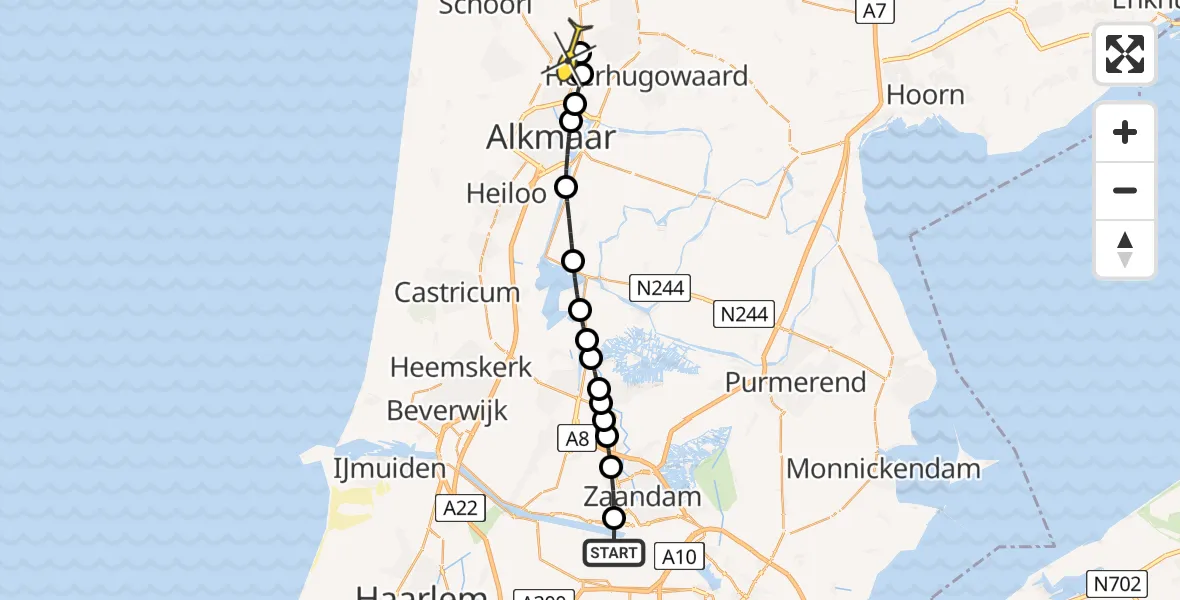 Routekaart van de vlucht: Lifeliner 1 naar Koedijk, Hoofdtocht