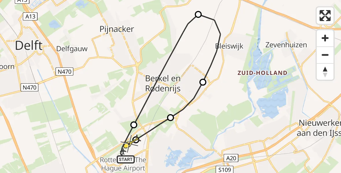 Routekaart van de vlucht: Lifeliner 2 naar Rotterdam The Hague Airport, Narcissenweg