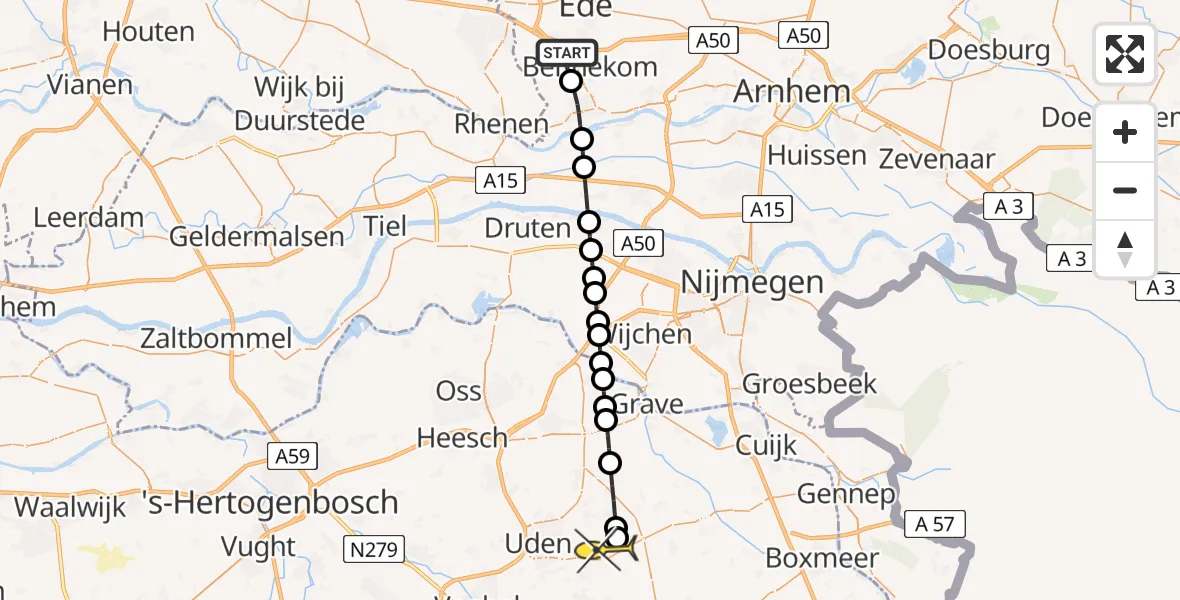 Routekaart van de vlucht: Lifeliner 3 naar Vliegbasis Volkel, Harnsesteeg