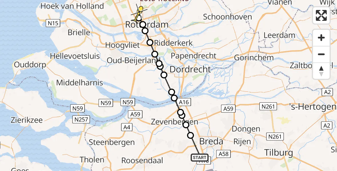 Routekaart van de vlucht: Lifeliner 2 naar Rotterdam The Hague Airport, Raamschoorseweg