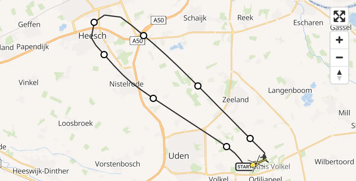 Routekaart van de vlucht: Lifeliner 3 naar Vliegbasis Volkel, Jagersveld