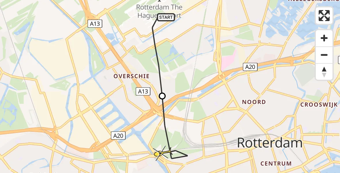 Routekaart van de vlucht: Lifeliner 2 naar Rotterdam, Zestienhovensekade