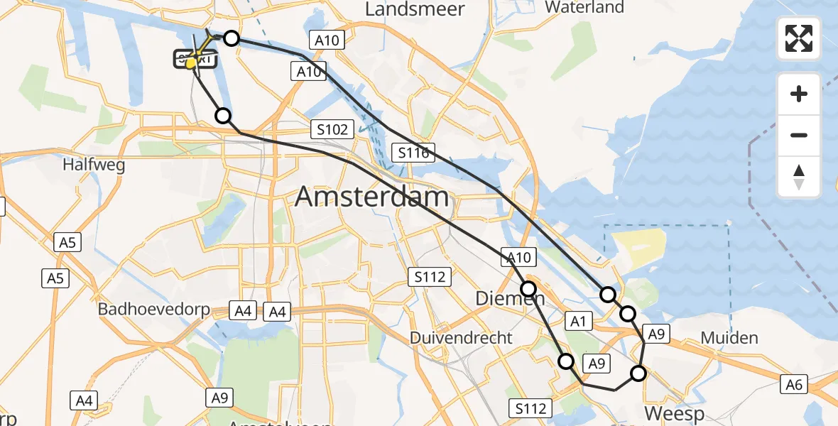 Routekaart van de vlucht: Lifeliner 1 naar Amsterdam Heliport, Maltaweg