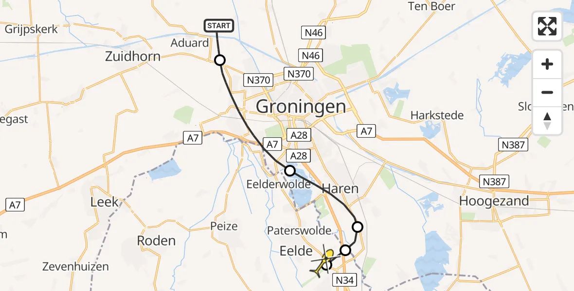 Routekaart van de vlucht: Lifeliner 4 naar Groningen Airport Eelde, Gaaikemadijk