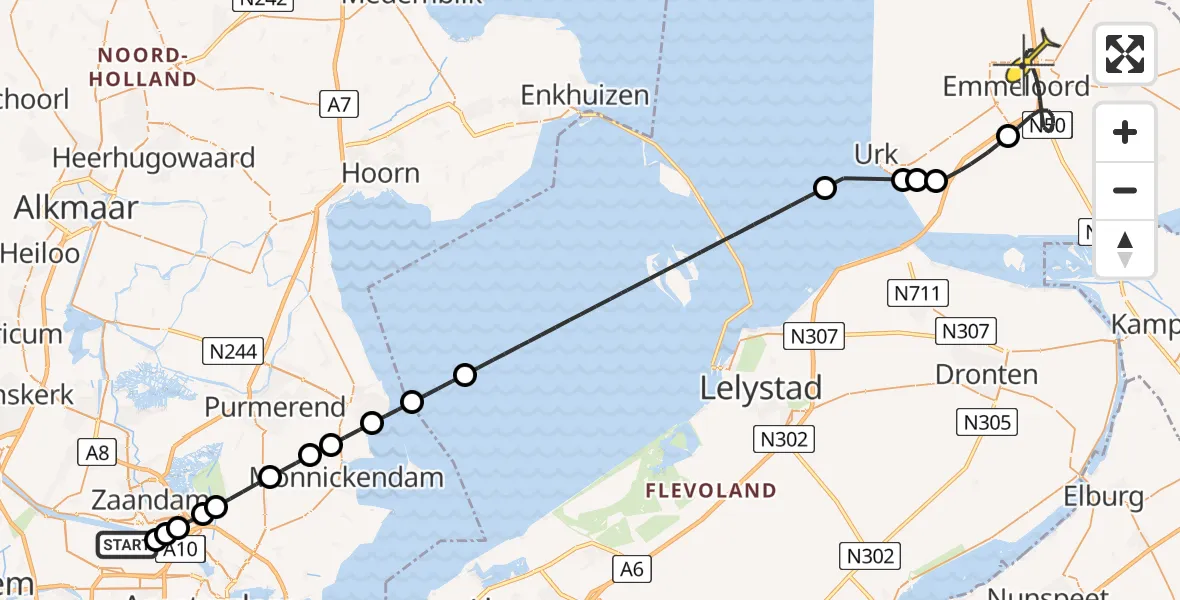 Routekaart van de vlucht: Lifeliner 1 naar Emmeloord, Lipariweg