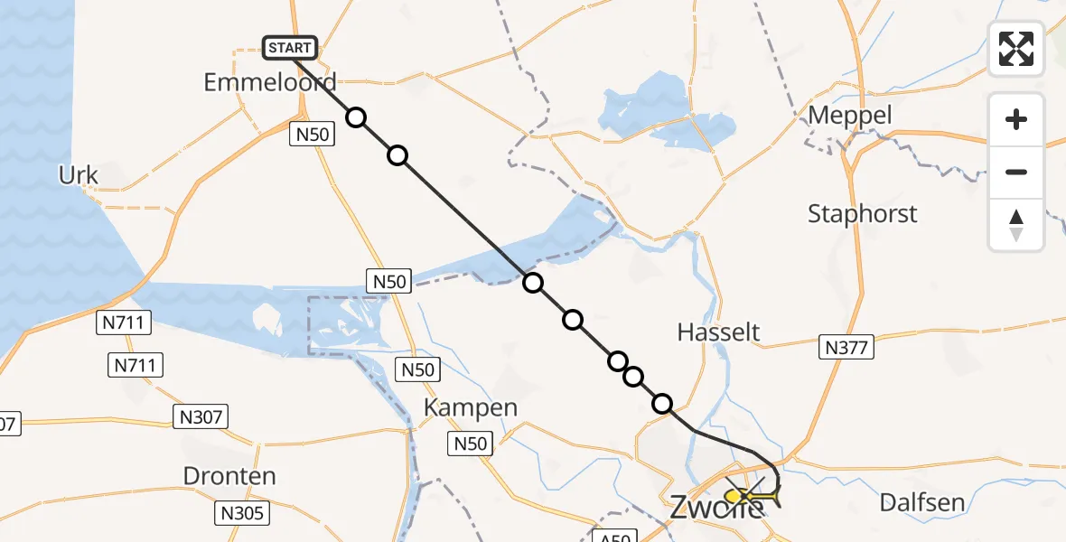 Routekaart van de vlucht: Lifeliner 1 naar Zwolle, Schelling