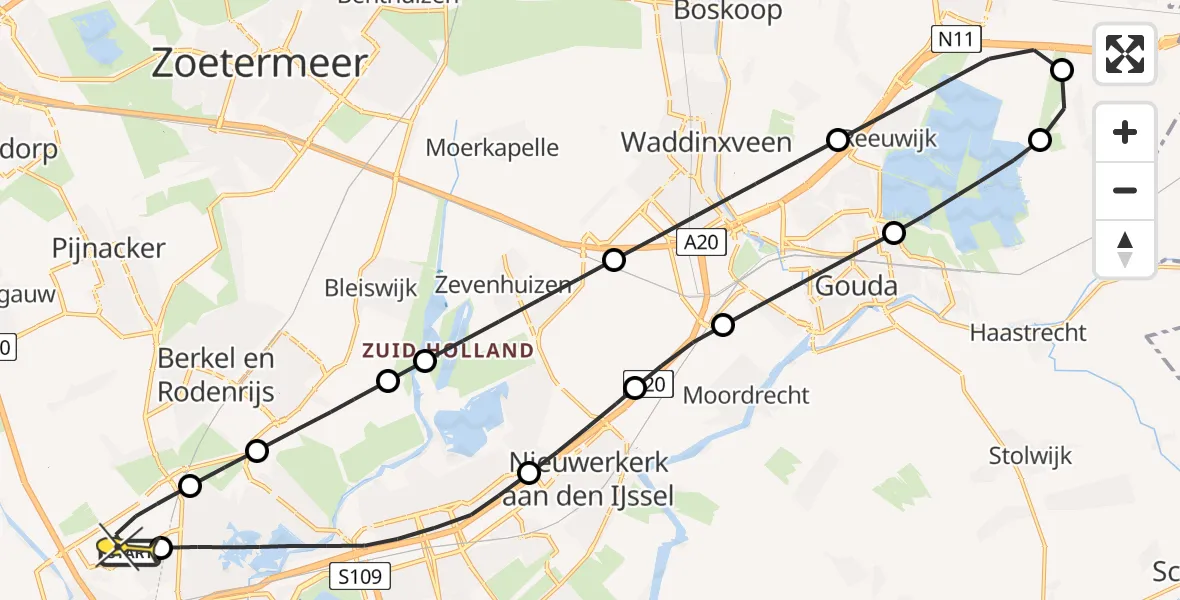 Routekaart van de vlucht: Lifeliner 2 naar Rotterdam The Hague Airport, Doenkadepad