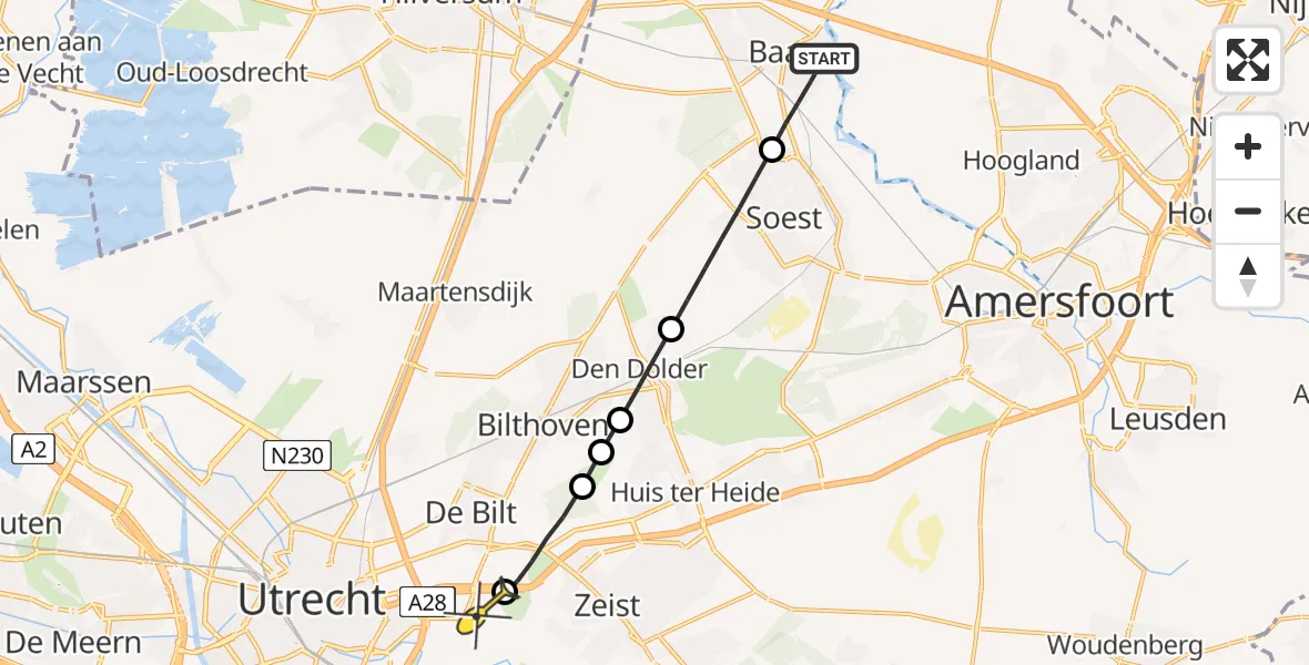 Routekaart van de vlucht: Lifeliner 2 naar Universitair Medisch Centrum Utrecht, Meeuwenweide