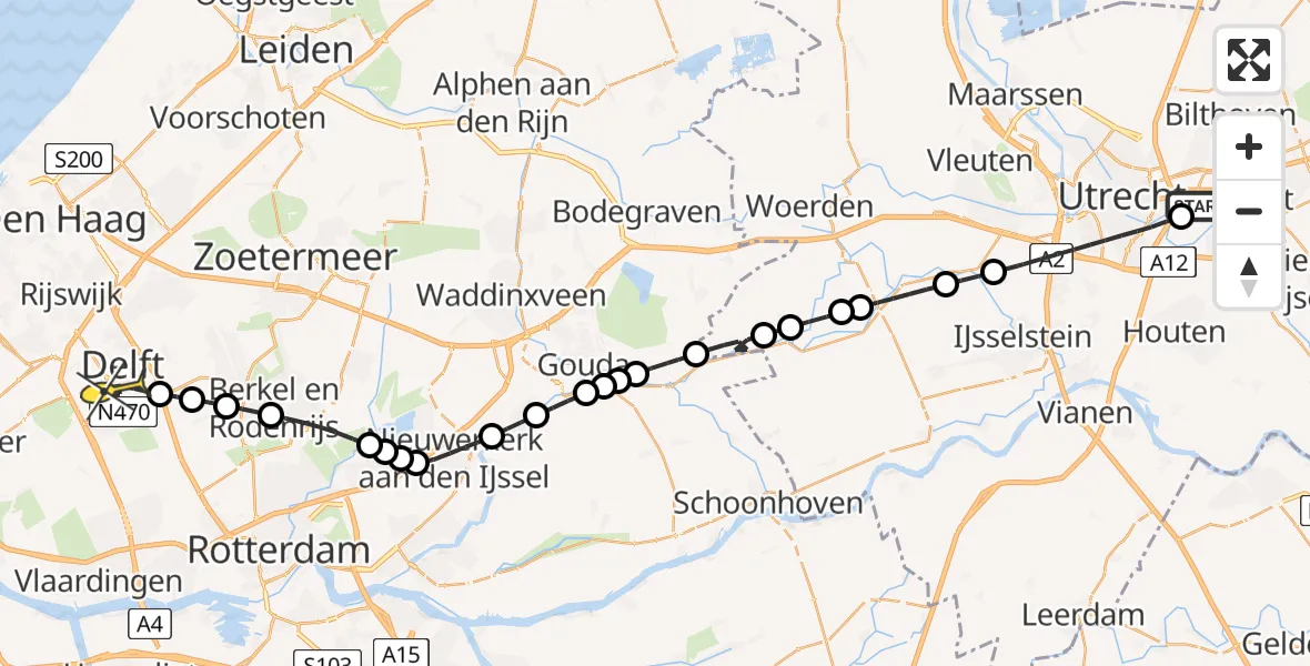 Routekaart van de vlucht: Lifeliner 2 naar Delft, Toulouselaan