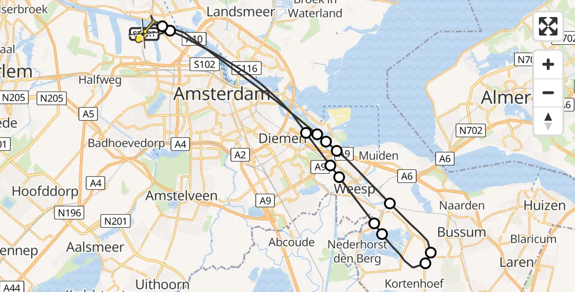 Routekaart van de vlucht: Lifeliner 1 naar Amsterdam Heliport, Westhavenweg