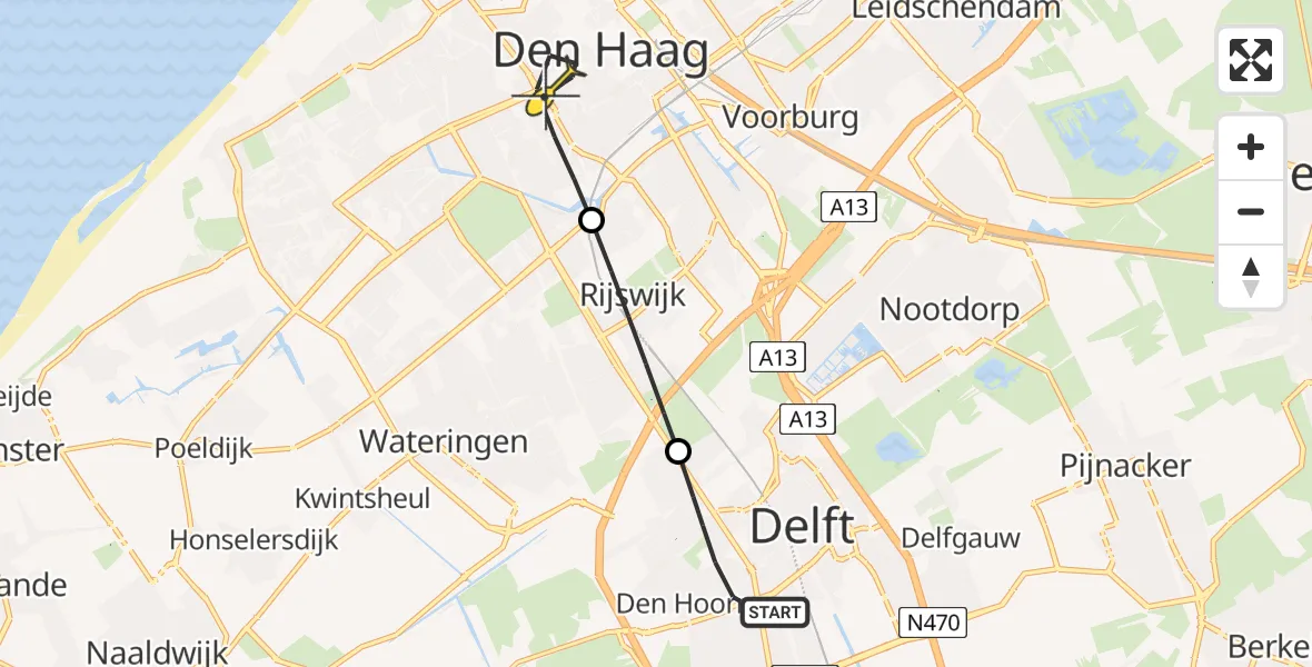 Routekaart van de vlucht: Lifeliner 2 naar Den Haag, Polderpad