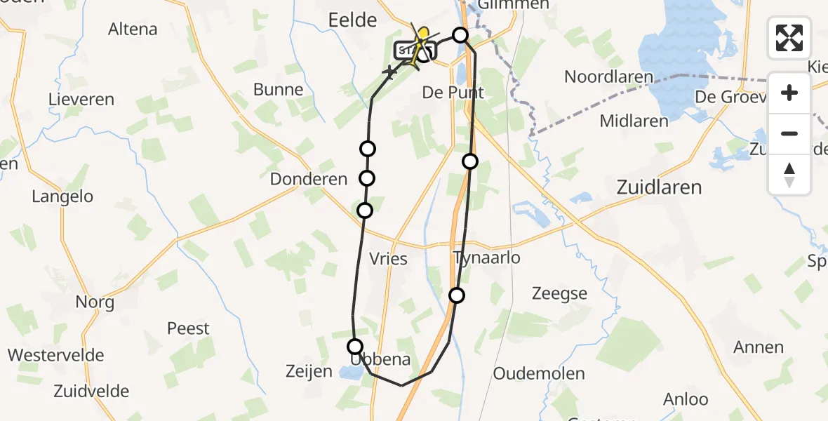 Routekaart van de vlucht: Lifeliner 4 naar Groningen Airport Eelde, Luchtenburgerweg