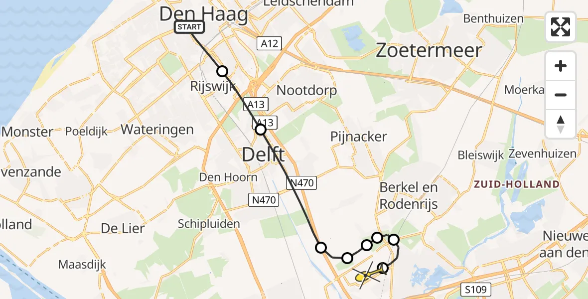 Routekaart van de vlucht: Lifeliner 2 naar Rotterdam The Hague Airport, Waldorpstraat