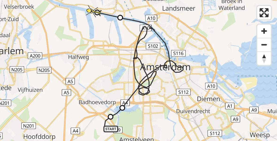 Routekaart van de vlucht: Politieheli naar Amsterdam, Thermiekstraat