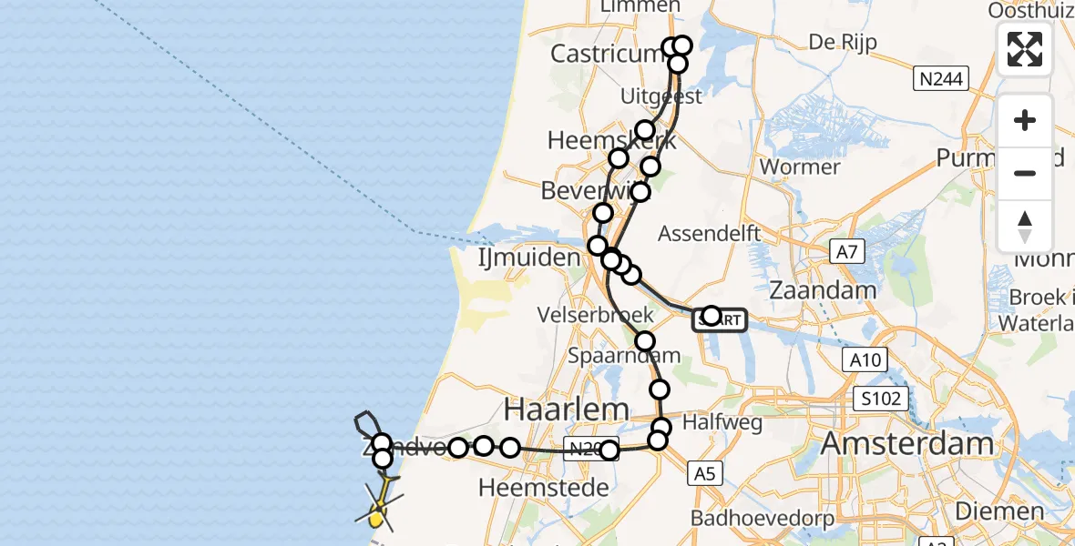 Routekaart van de vlucht: Politieheli naar Zandvoort, Basisweg