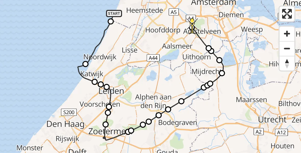 Routekaart van de vlucht: Politieheli naar Schiphol, Koningin Astrid Boulevard