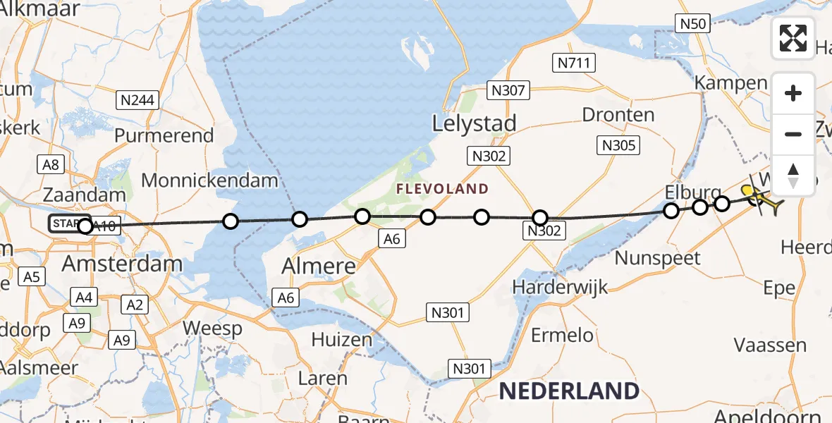 Routekaart van de vlucht: Lifeliner 1 naar 't Loo Oldebroek, Kompasweg