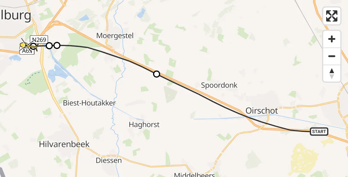 Routekaart van de vlucht: Lifeliner 3 naar Tilburg, Leijweg