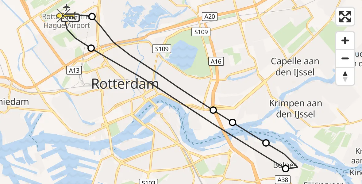 Routekaart van de vlucht: Lifeliner 2 naar Rotterdam The Hague Airport, Terletweg