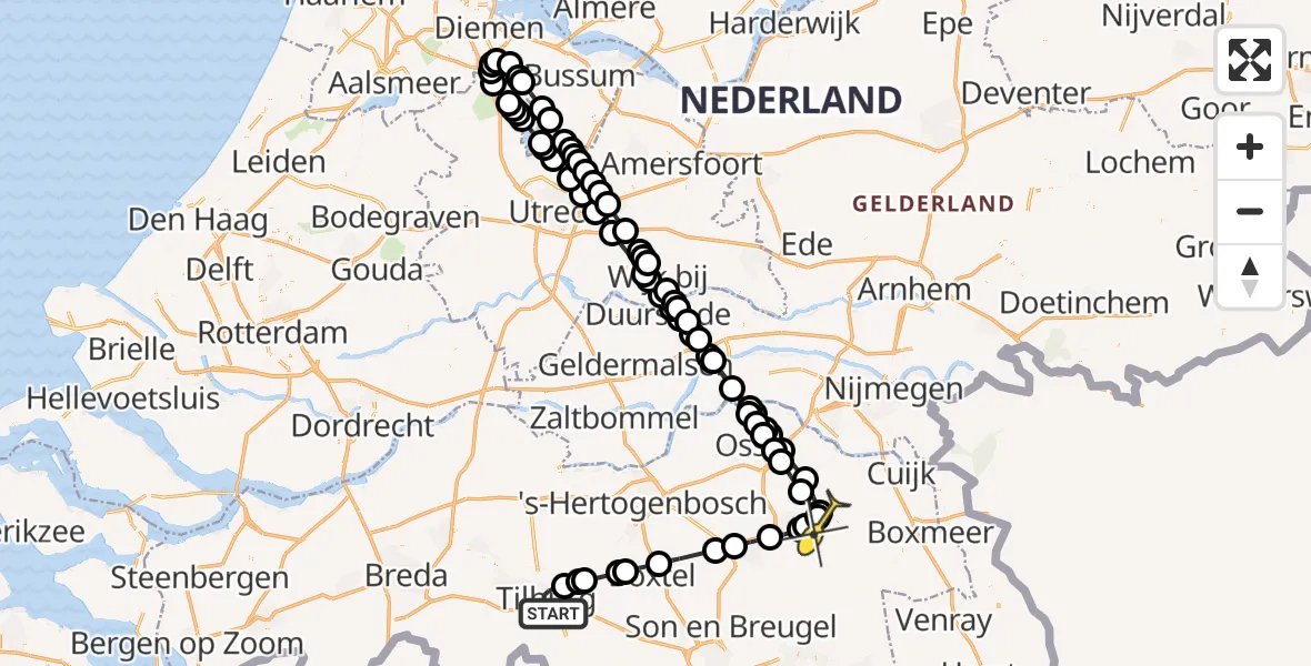 Routekaart van de vlucht: Lifeliner 3 naar Vliegbasis Volkel, Ezelvense Akkers