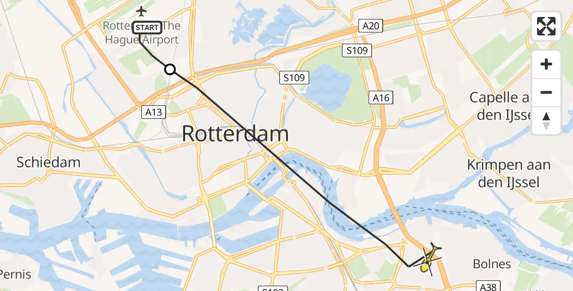 Routekaart van de vlucht: Lifeliner 2 naar Rotterdam, Terletpad