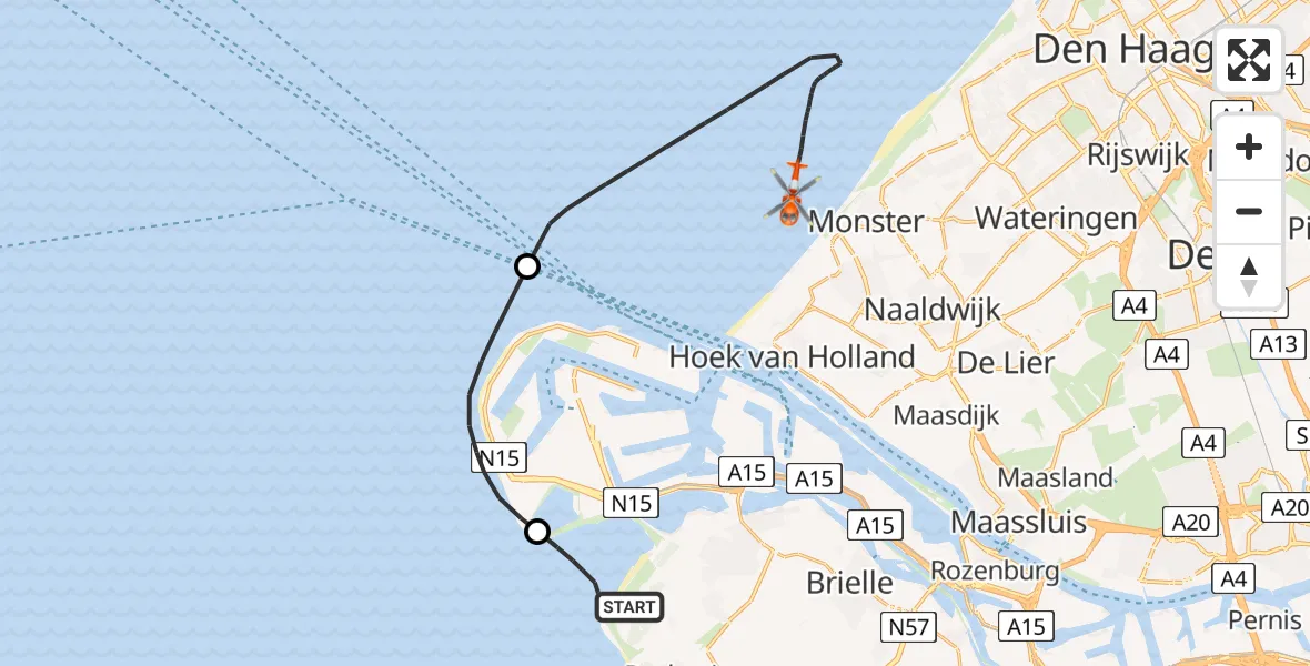 Vluchtroute Kustwachthelikopter Rockanje - , 22 juli 2024, 17:25