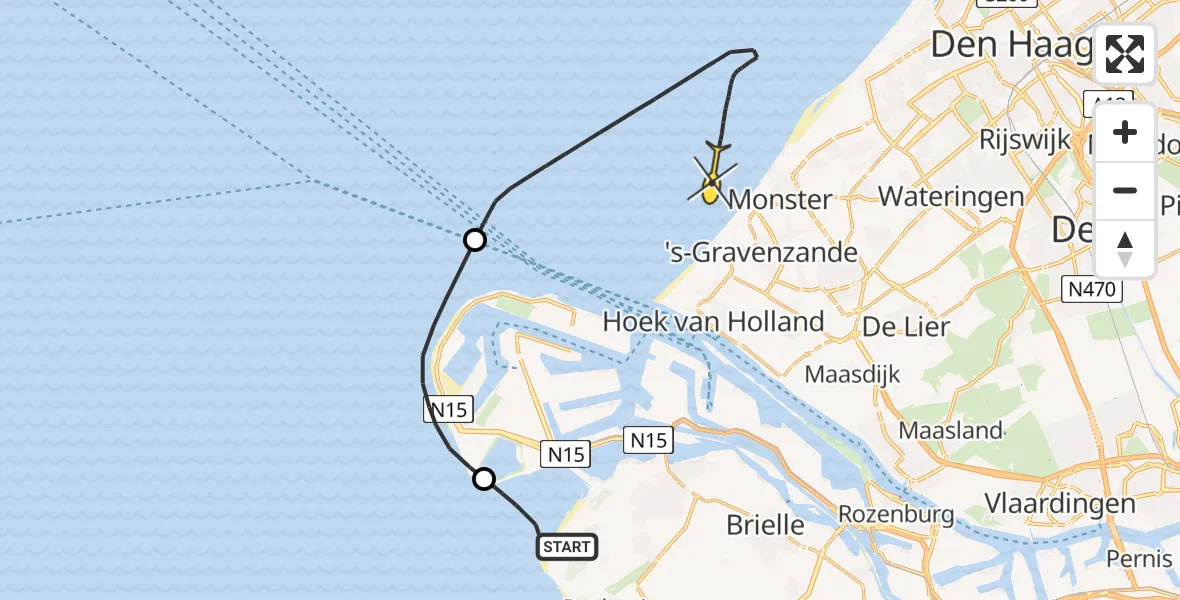 Routekaart van de vlucht: Kustwachthelikopter naar Kreekpad