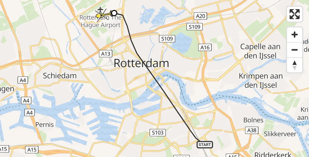 Routekaart van de vlucht: Lifeliner 2 naar Rotterdam The Hague Airport, Molenvliet