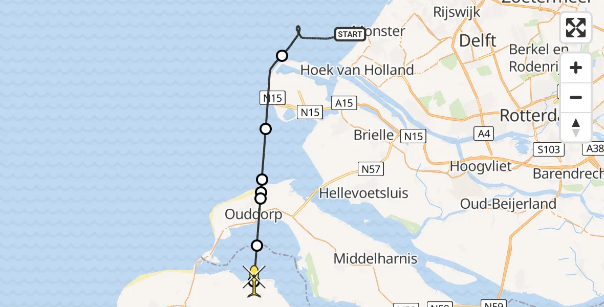 Routekaart van de vlucht: Kustwachthelikopter naar Zonnemaire, Kijkuitsedijk