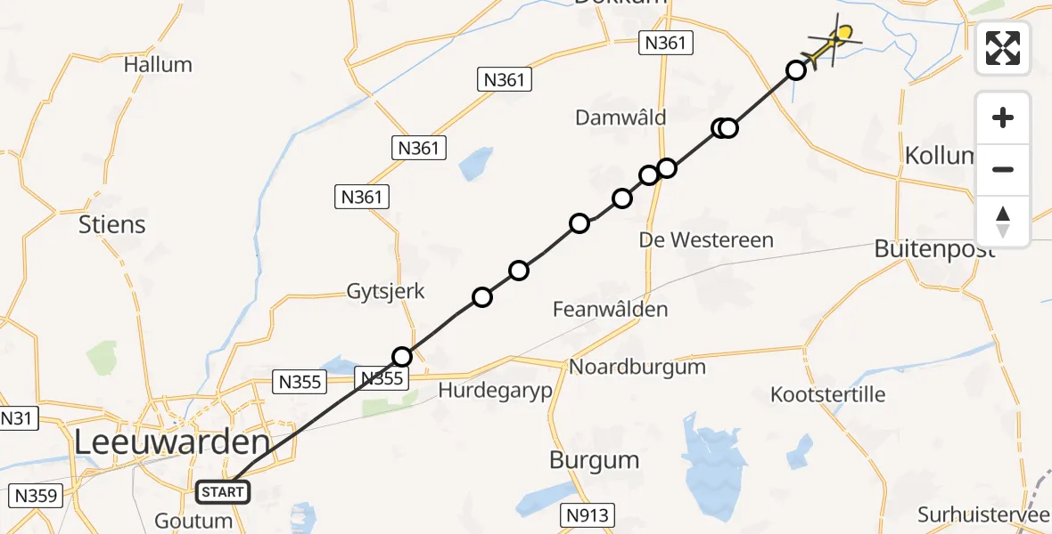 Routekaart van de vlucht: Ambulanceheli naar Westergeest, Oude Lune