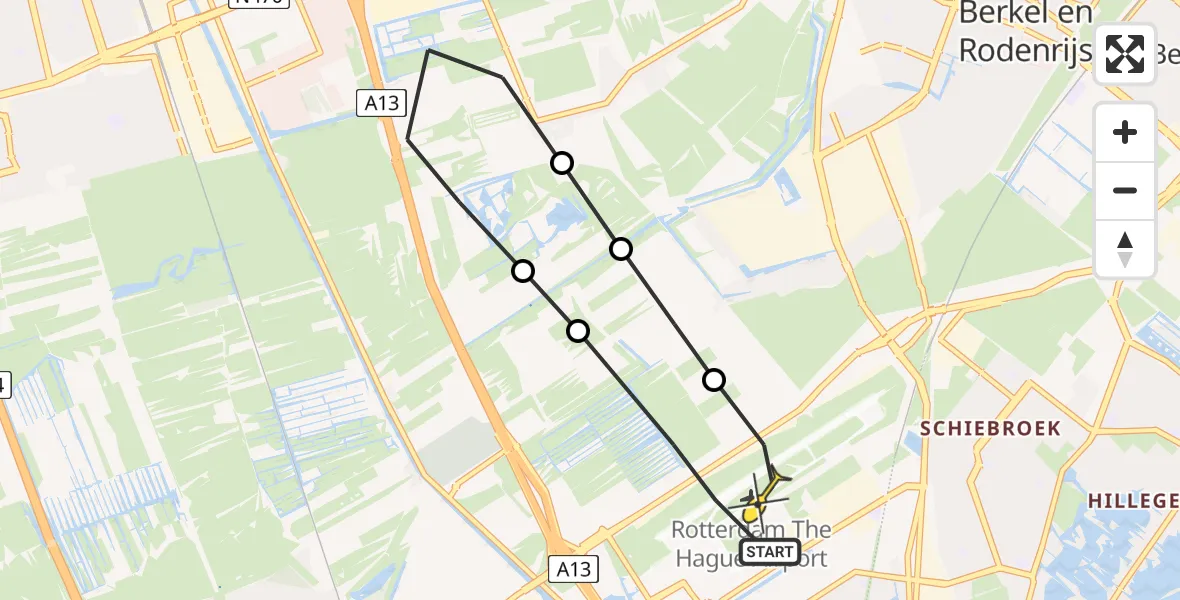 Routekaart van de vlucht: Lifeliner 2 naar Rotterdam The Hague Airport, Oude Leedeweg