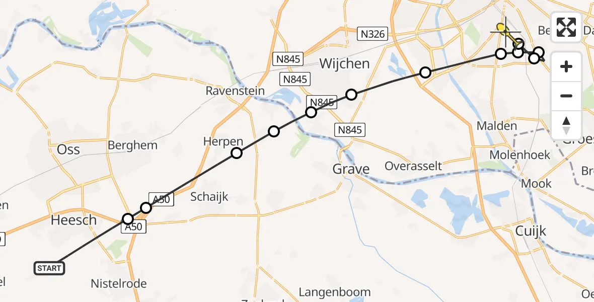 Routekaart van de vlucht: Lifeliner 3 naar Radboud Universitair Medisch Centrum, Grolderseweg