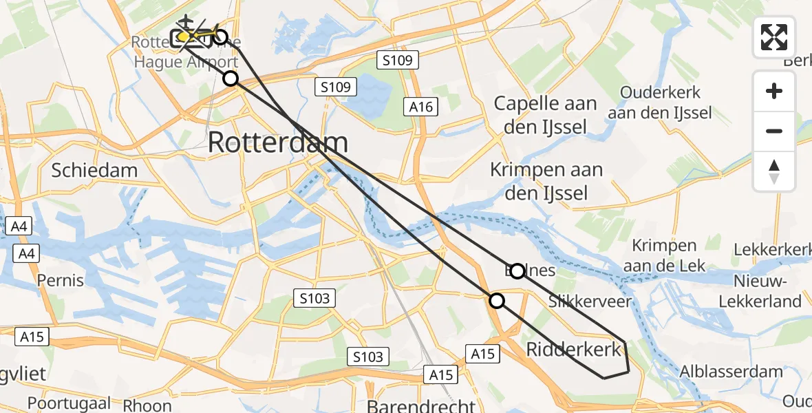 Routekaart van de vlucht: Lifeliner 2 naar Rotterdam The Hague Airport, Johannes Jansoniushof