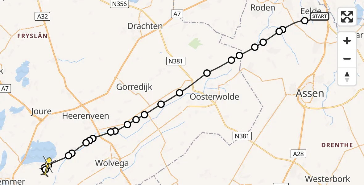 Routekaart van de vlucht: Lifeliner 4 naar Echtenerbrug, Veldkampweg