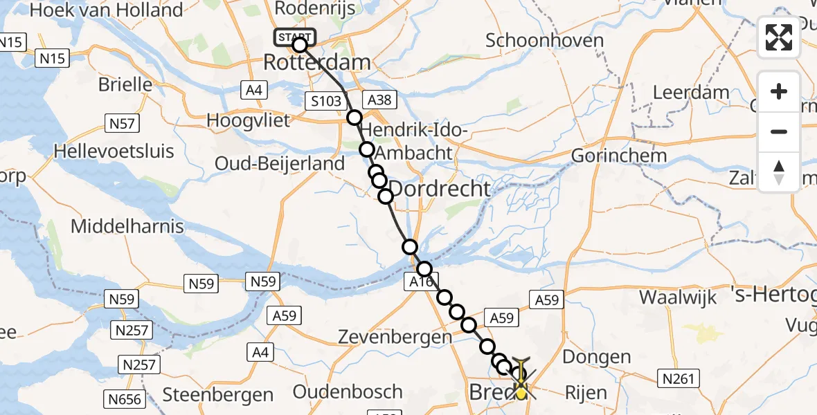 Routekaart van de vlucht: Lifeliner 2 naar Teteringen, Deelenpad